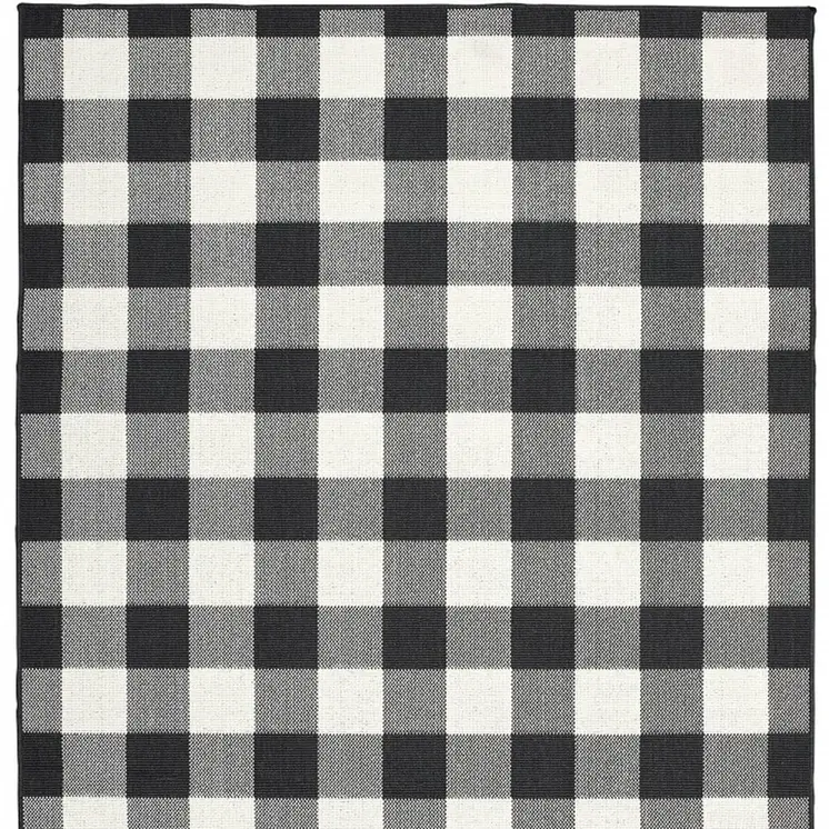 7' X 10' Black And Ivory Indoor Outdoor Area Rug