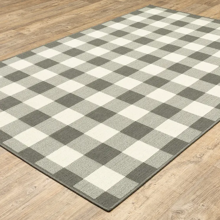 8' Gray And Ivory Indoor Outdoor Runner Rug