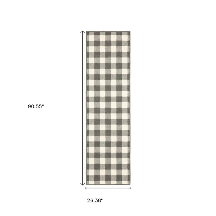 8' Gray And Ivory Indoor Outdoor Runner Rug