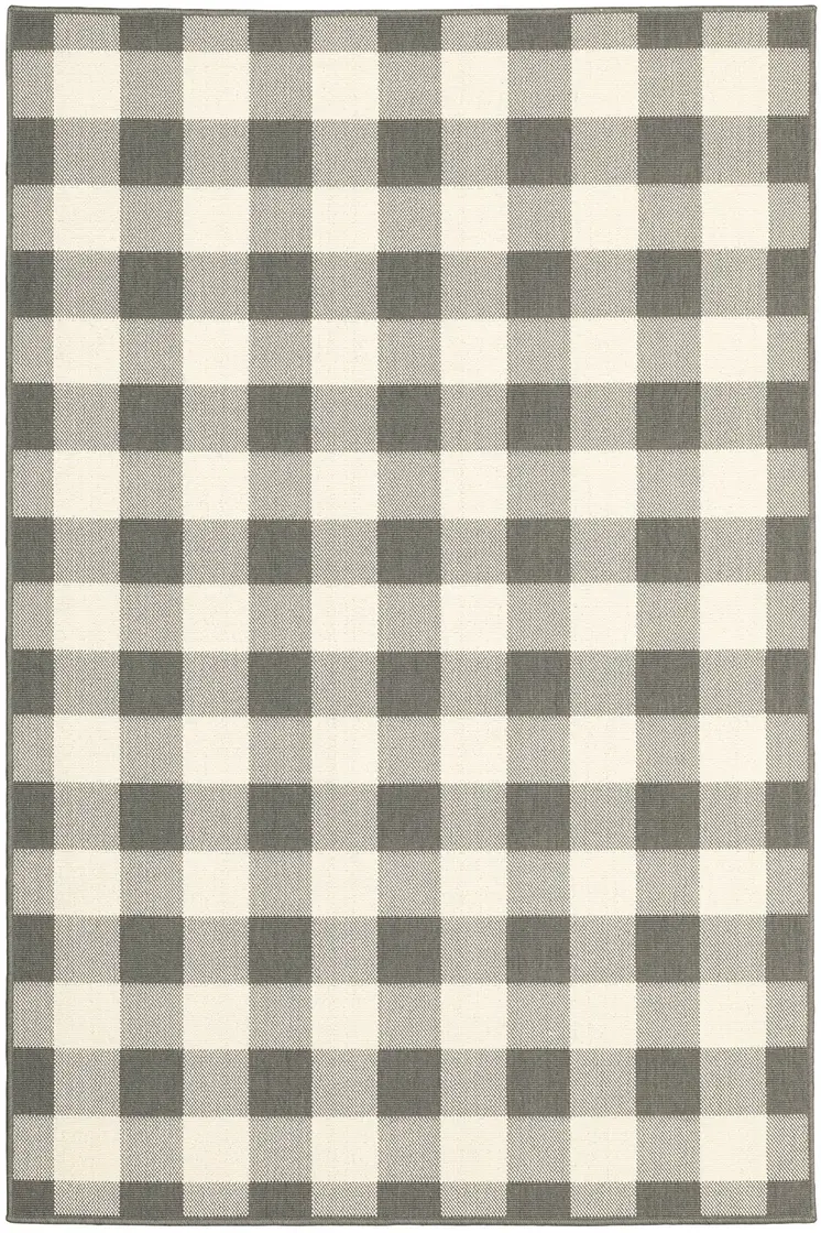 8' X 13' Gray And Ivory Indoor Outdoor Area Rug