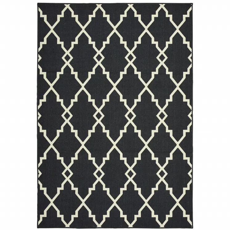 4' X 6' Black And Ivory Indoor Outdoor Area Rug
