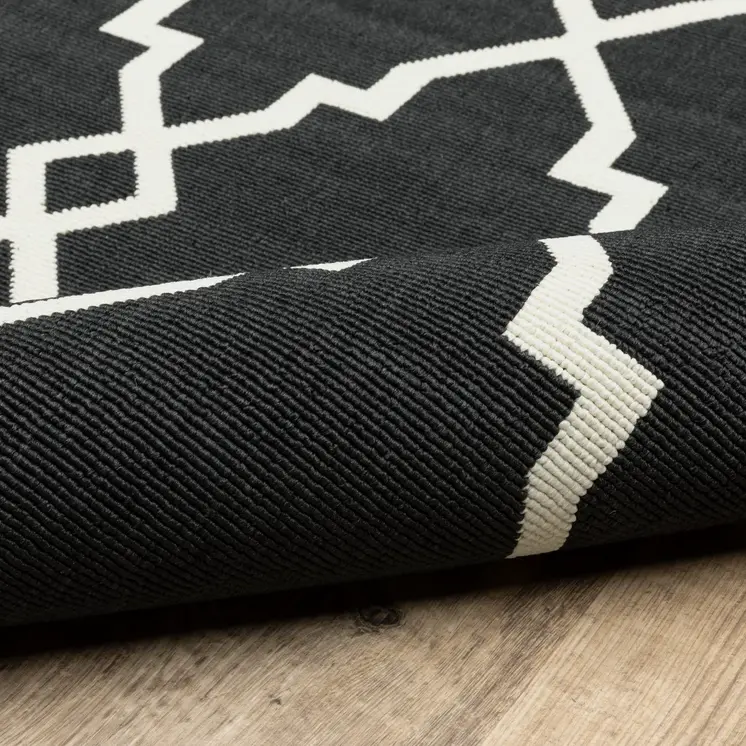 4' X 6' Black And Ivory Indoor Outdoor Area Rug