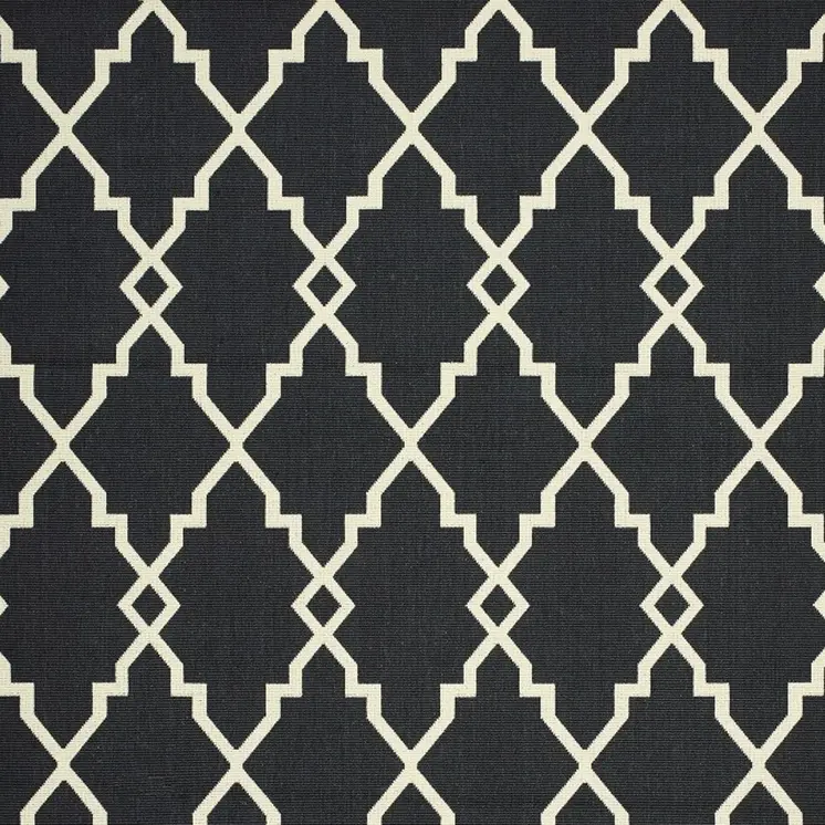 5' X 8' Black And Ivory Indoor Outdoor Area Rug
