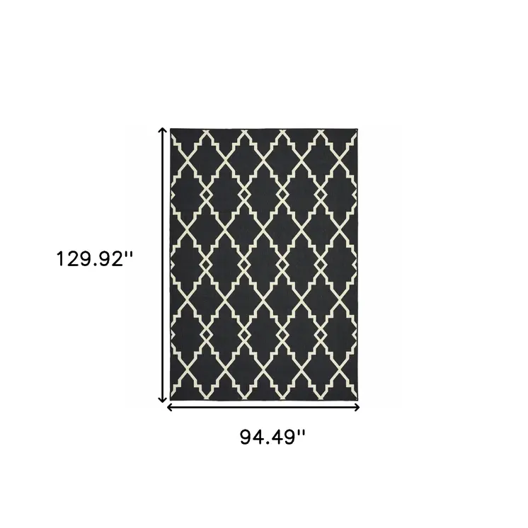 8' X 11' Black And Ivory Indoor Outdoor Area Rug