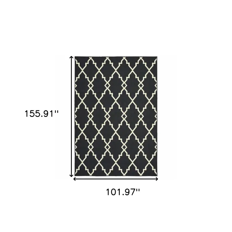 8' X 13' Black And Ivory Indoor Outdoor Area Rug