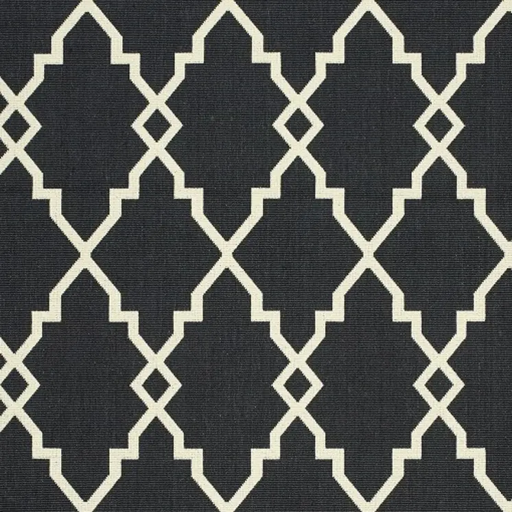 8' X 13' Black And Ivory Indoor Outdoor Area Rug