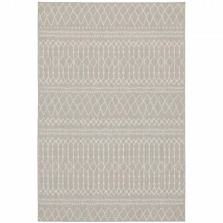 7' X 9' Gray And Ivory Geometric Indoor Outdoor Area Rug