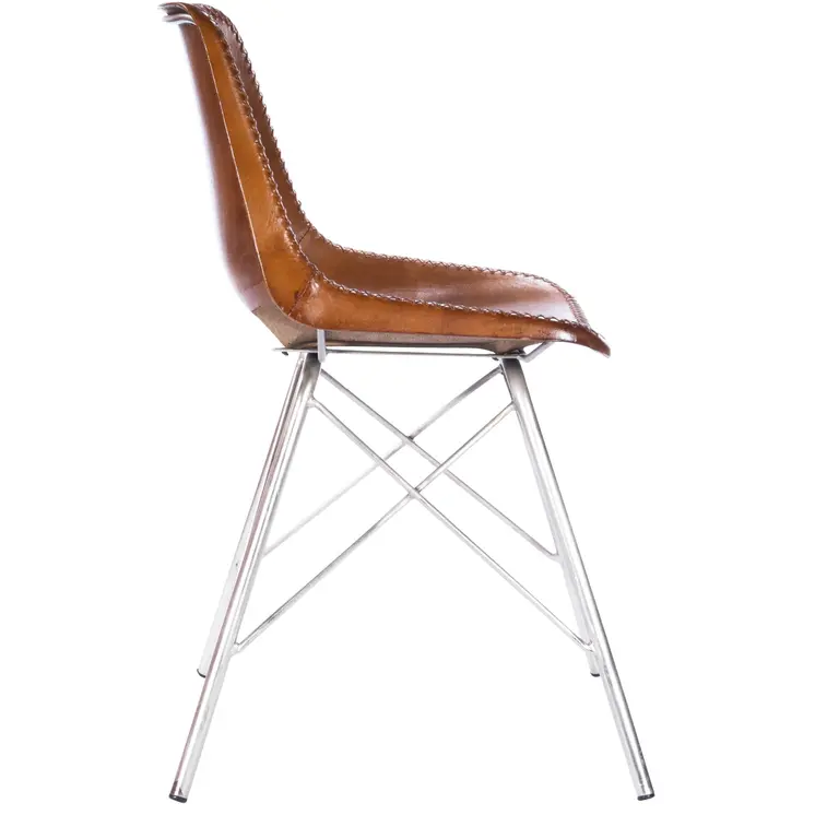 19" Brown and Silver Faux Leather Side Chair