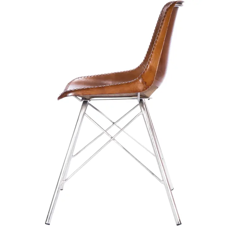 19" Brown and Silver Faux Leather Side Chair