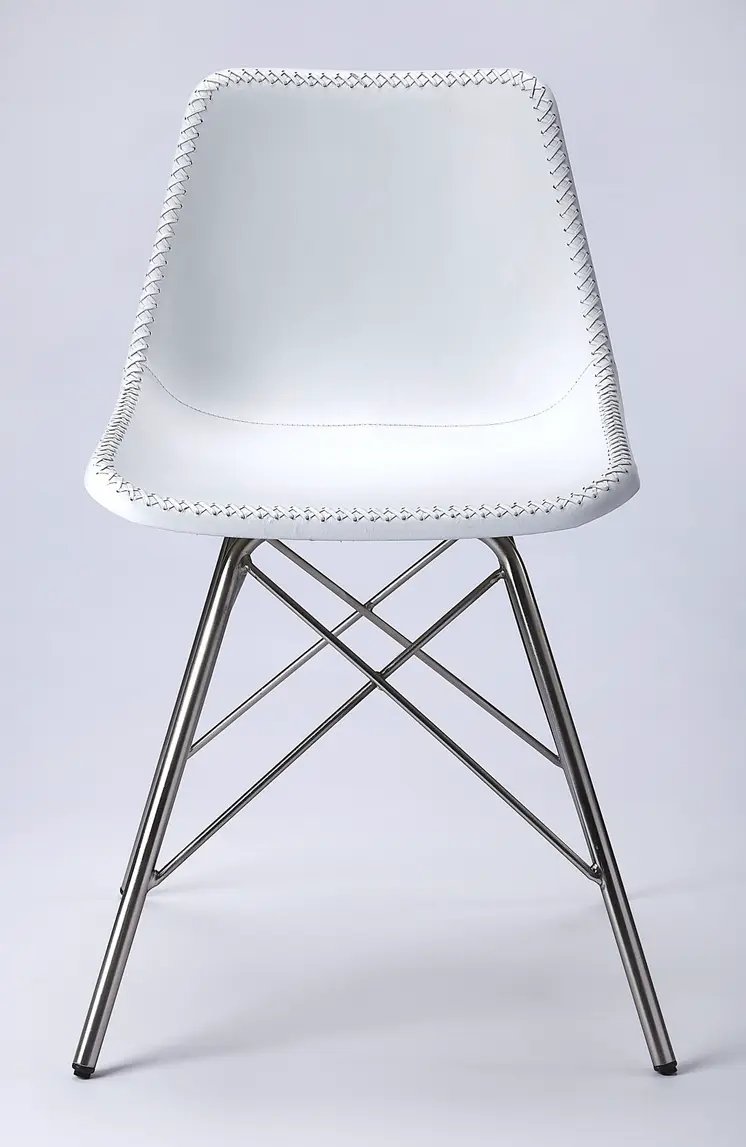 18" White and Silver Faux Leather Side Chair