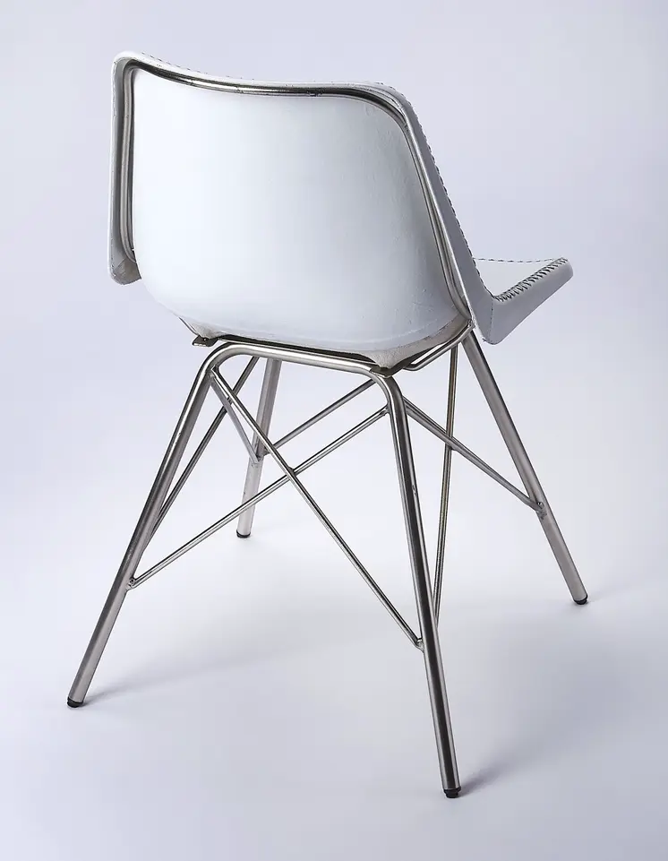 18" White and Silver Faux Leather Side Chair