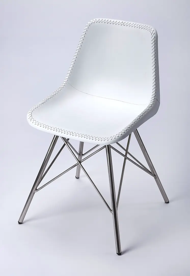 18" White and Silver Faux Leather Side Chair