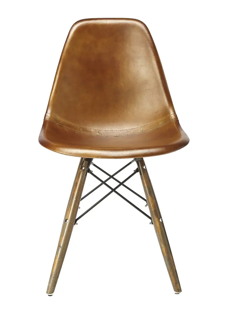 18" Brown and Copper Faux Leather Side Chair