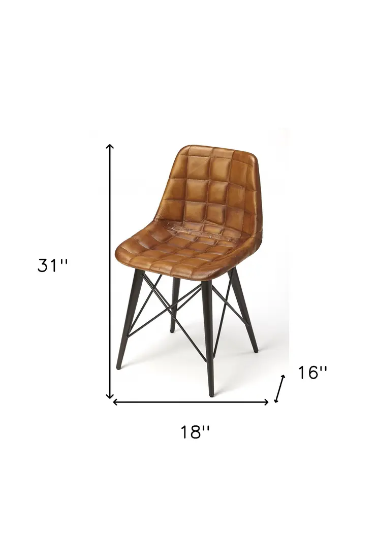 18" Brown Faux Leather Checkered Tufted Side Chair