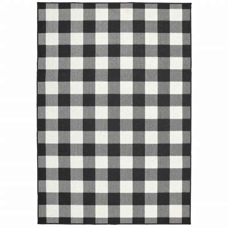 2' X 4' Black And Ivory Indoor Outdoor Area Rug