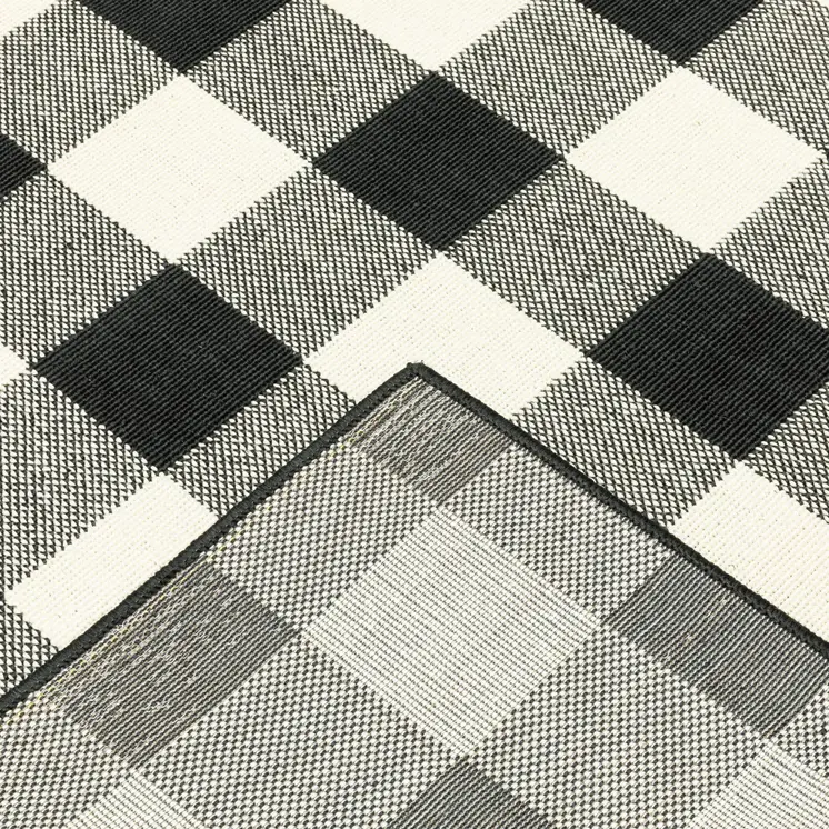 2' X 4' Black And Ivory Indoor Outdoor Area Rug