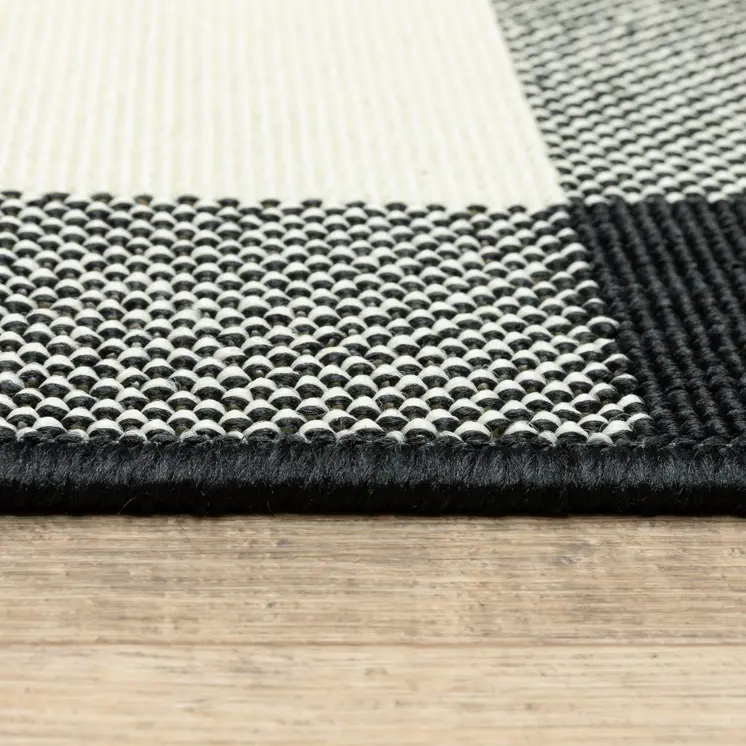 2' X 4' Black And Ivory Indoor Outdoor Area Rug