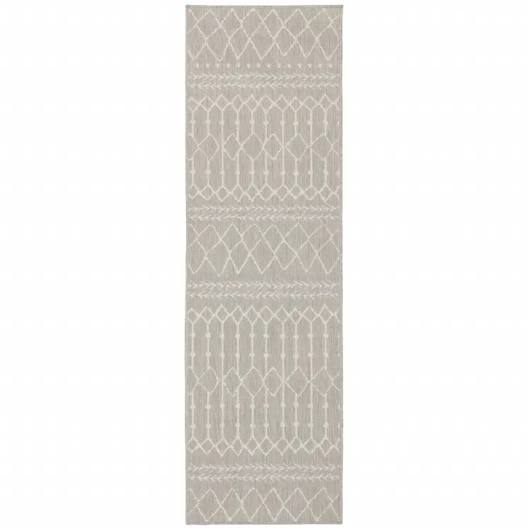 3' X 6' Gray And Ivory Indoor Outdoor Runner Rug