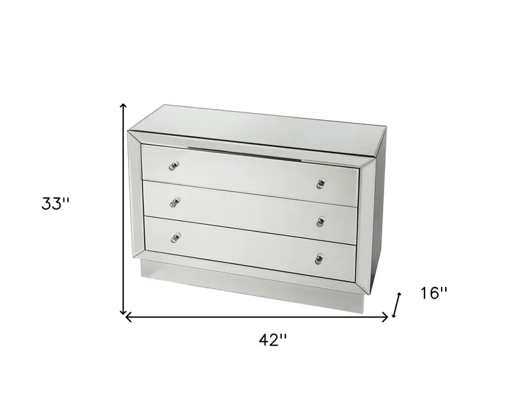 42" Clear Glass Three Drawer Dresser