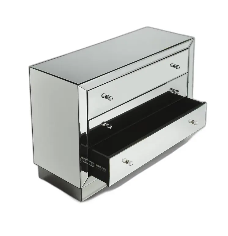 42" Clear Glass Three Drawer Dresser