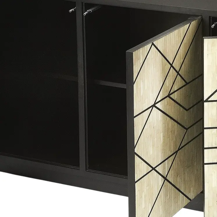 59" Natural and Black Sideboard with Three Doors