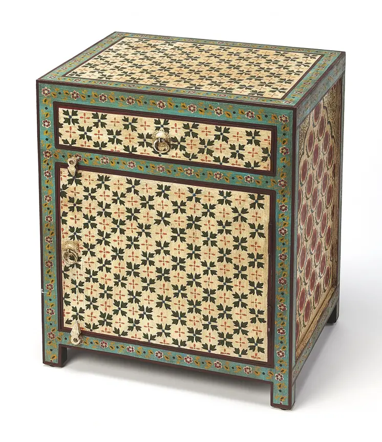 21" Brown And Green And Ivory Standard Accent Cabinet With One Drawer