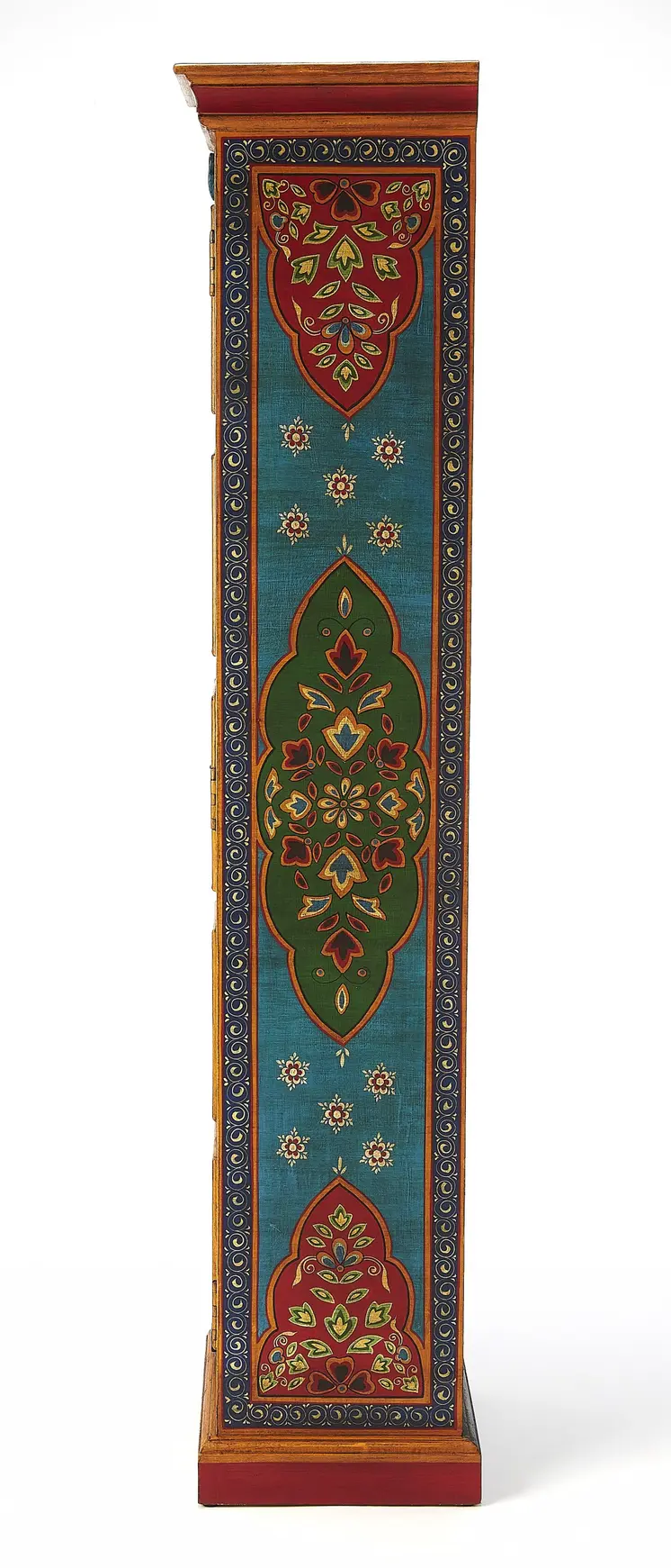 60" Red Blue and Gold Hand Painted Accent Cabinet