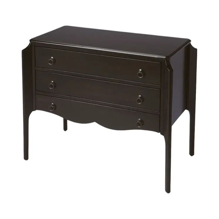 34" Dark Brown Solid Wood Three Drawer Dresser