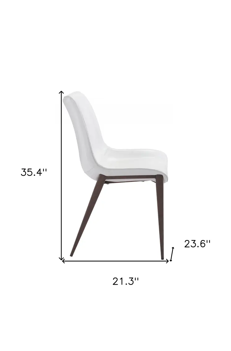 Set of Two White and Brown Upholstered Faux Leather Dining Side Chairs