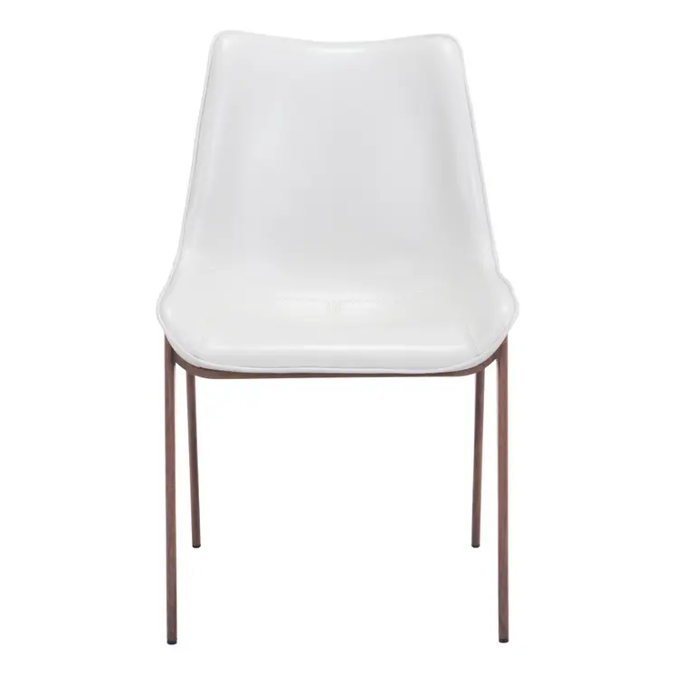 Set of Two White and Brown Upholstered Faux Leather Dining Side Chairs