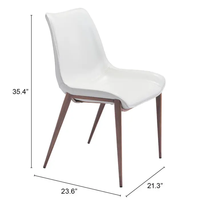 Set of Two White and Brown Upholstered Faux Leather Dining Side Chairs