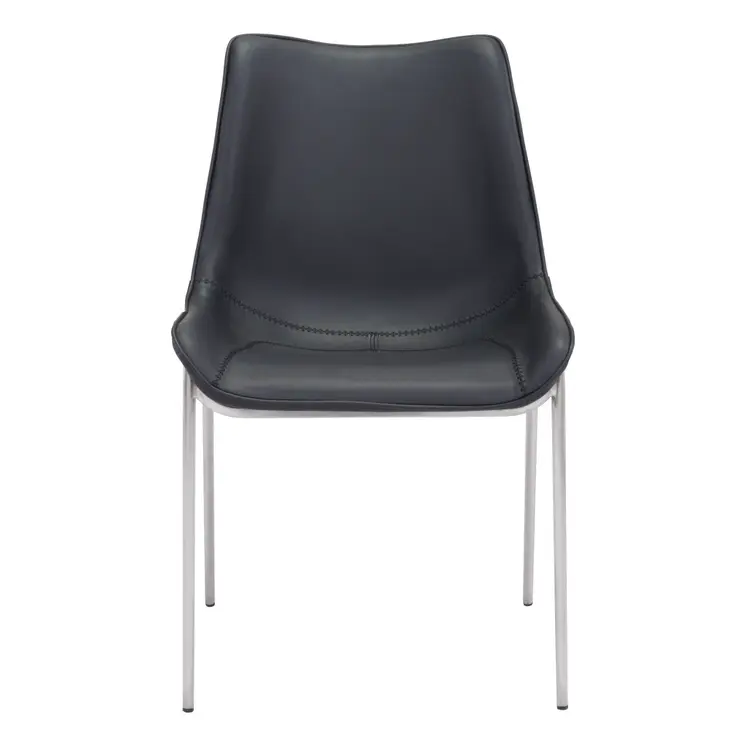 Set of Two Black and Silver Upholstered Faux Leather Dining Side Chairs