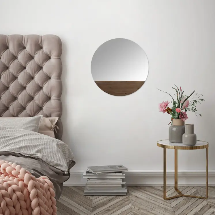24" Brown Round Unframed Accent Mirror