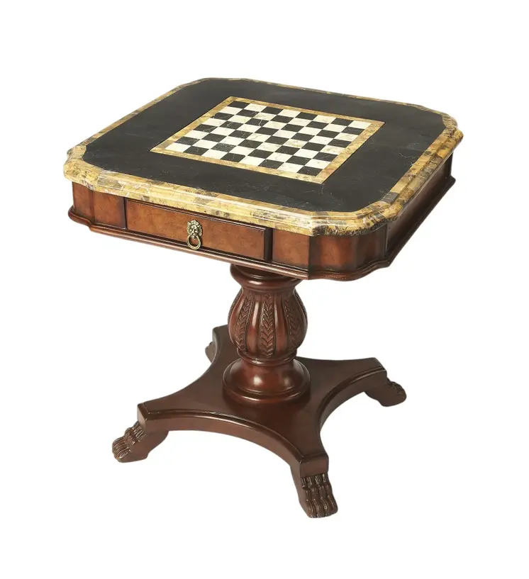 30" Brown Stone And Wood Square Game Table