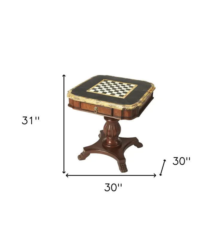 30" Brown Stone And Wood Square Game Table