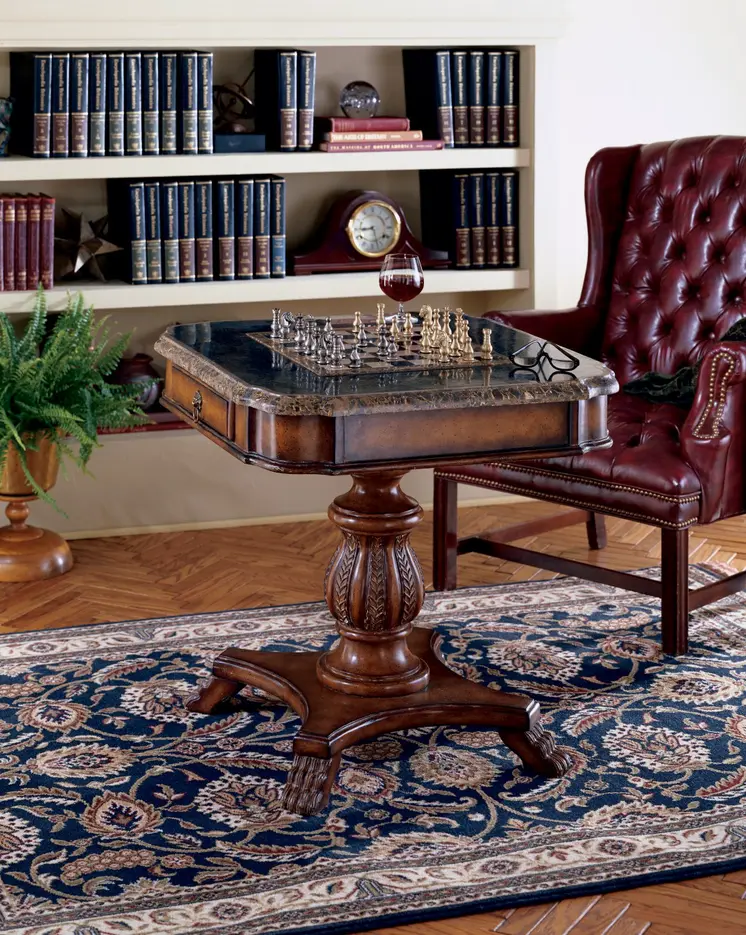 30" Brown Stone And Wood Square Game Table
