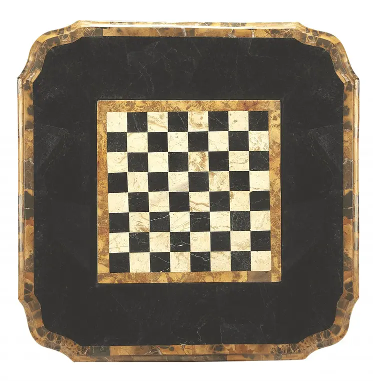 30" Brown Stone And Wood Square Game Table