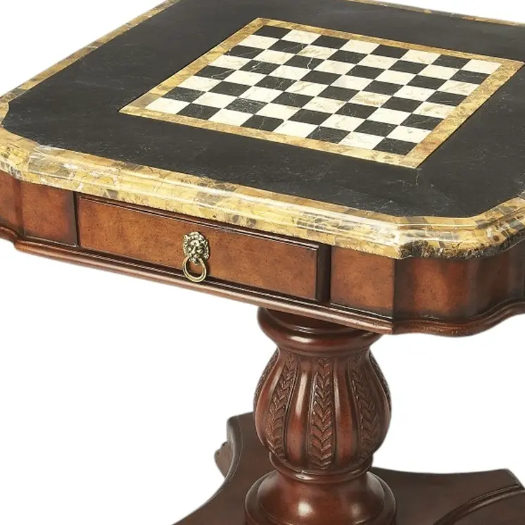 30" Brown Stone And Wood Square Game Table