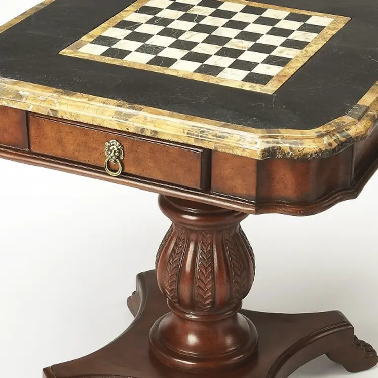 30" Brown Stone And Wood Square Game Table