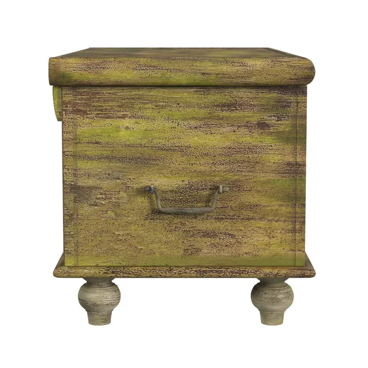 33" Brown and Green Wood Distressed Coffee Table