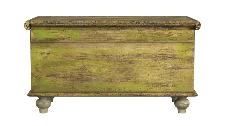 33" Brown and Green Wood Distressed Coffee Table