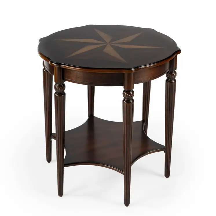 28" Brown Wood Round Coffee Table With Shelf