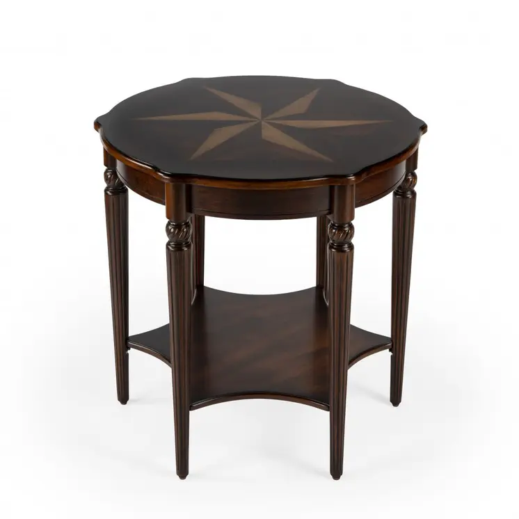 28" Brown Wood Round Coffee Table With Shelf