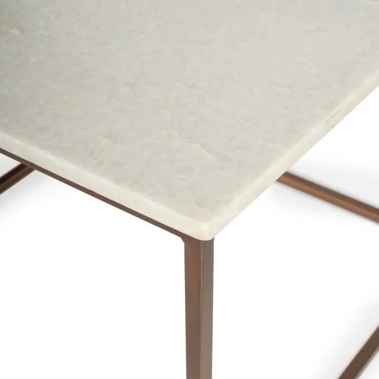 24" White and Copper Genuine Marble and Metal Square Coffee Table