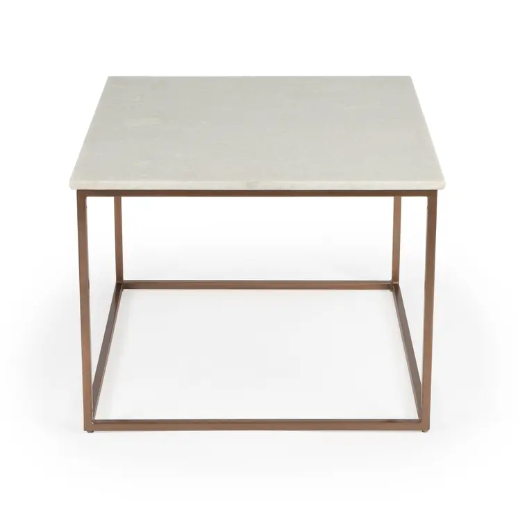 24" White and Copper Genuine Marble and Metal Square Coffee Table