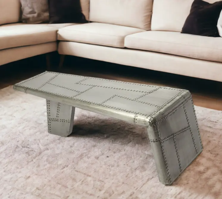 52" Gray Aluminum and Metal Frame Coffee Table