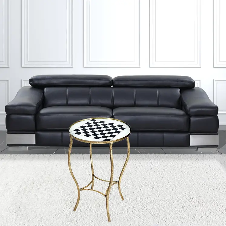 19" White and Gold Glass and Metal Round Coffee Table