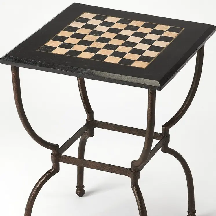 18" Black Stone and Metal Square Coffee Table