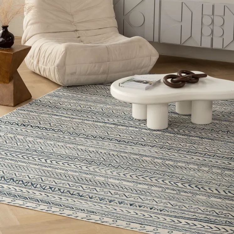 5' X 8' Navy Blue Decorative Stripes Area Rug