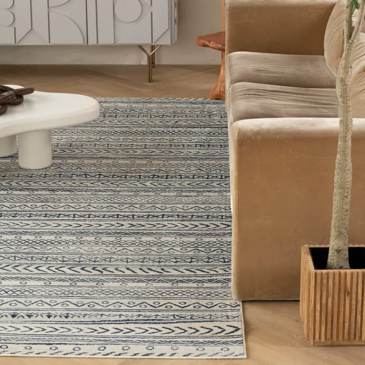8' X 11' Navy Blue Decorative Stripes Area Rug